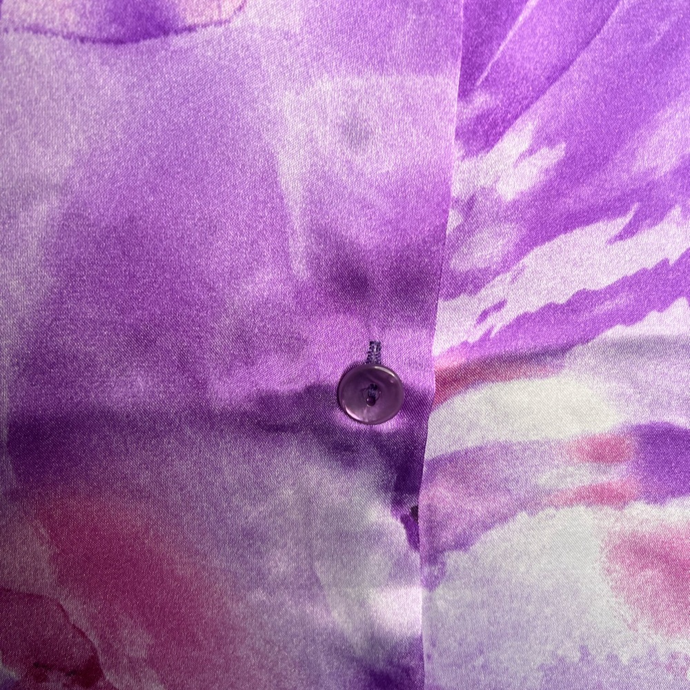 Susan Graver NWOT Purple Pink Floral Satin Button Down Blouse Women’s Plus 2X - Picture 2 of 8